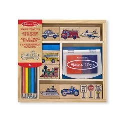 Melissa & Doug 12409 Stempelset "Fahrzeuge" 10 Stempel Stifte.. Holzbox