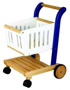 Estia 600007 Einkaufswagen Kaufladen Holz Blau/weiß