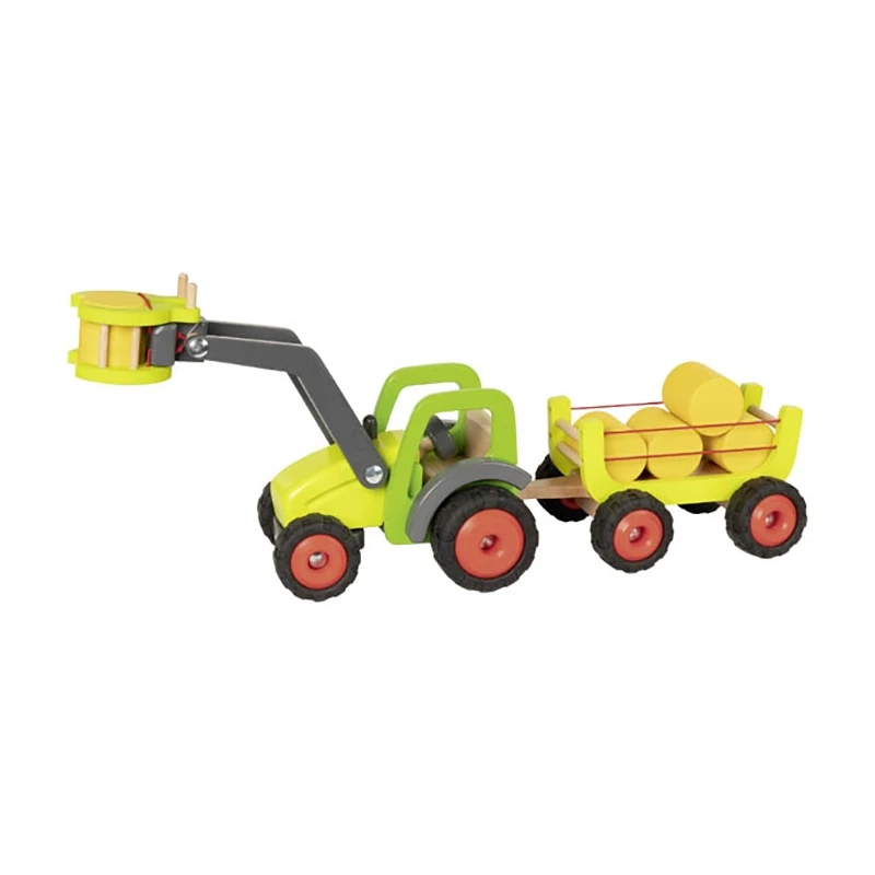 Goki 55887 Frontlader Mit Heuwagen Gelb Holz 3 Goki 55887 Frontlader Mit Heuwagen Gelb Holz