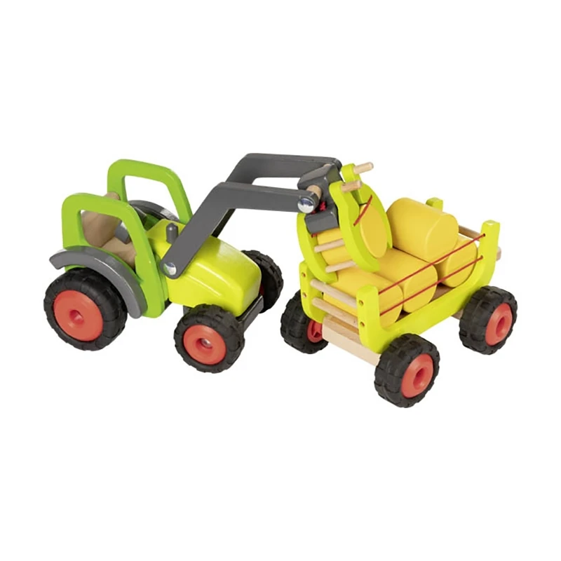 Goki 55887 Frontlader Mit Heuwagen Gelb Holz 4 Goki 55887 Frontlader Mit Heuwagen Gelb Holz – Bild 2