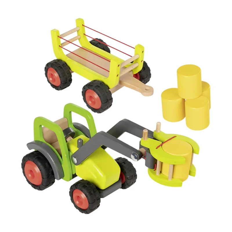 Goki 55887 Frontlader Mit Heuwagen Gelb Holz 5 Goki 55887 Frontlader Mit Heuwagen Gelb Holz – Bild 3