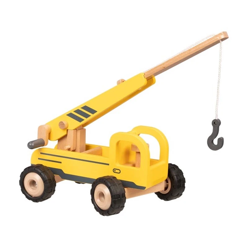 Goki 55897 Kranwagen Gelb Holzauto 4 Goki 55897 Kranwagen Gelb Holzauto – Bild 2