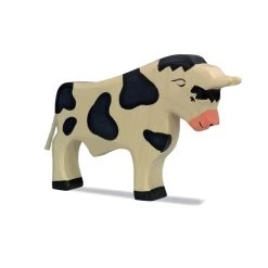 Holztiger 80000 Stier Stehend Schwarz/weiß 19cm Holztier Goki