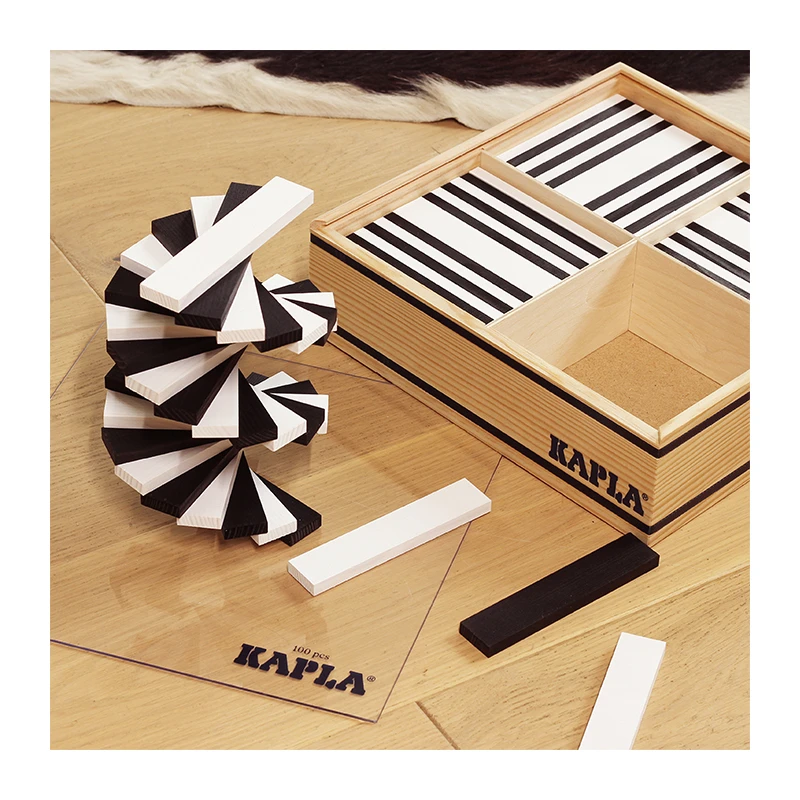 KAPLA-Holzplättchen 100er Box Schwarz/weiss Pinienholz Baukasten Holzbausteine 4 KAPLA-Holzplättchen 100er Box Schwarz/weiss Pinienholz Baukasten Holzbausteine – Bild 2