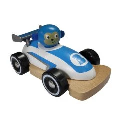 Hape E0486 Flitzer Fahrzeug "Rennwagen" Blau/weiss Holz