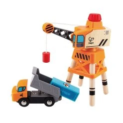 Hape E3715 Großer Kran Mit Kipplaster Für Holzeisenbahn