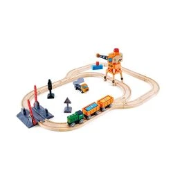 Hape E3732 Bahnübergang & Kran-Set Für Holzeisenbahn