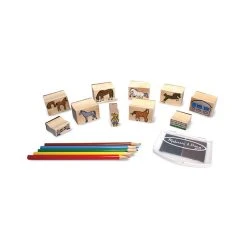 Melissa & Doug 12410 Stempelset "Pferde" 10 Stempel Stifte.. Holzbox